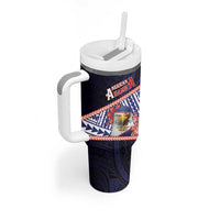 Personalized American Samoa Tumbler With Handle Bald Eagle With Polynesian Pattern DT05 - Polynesian Pride