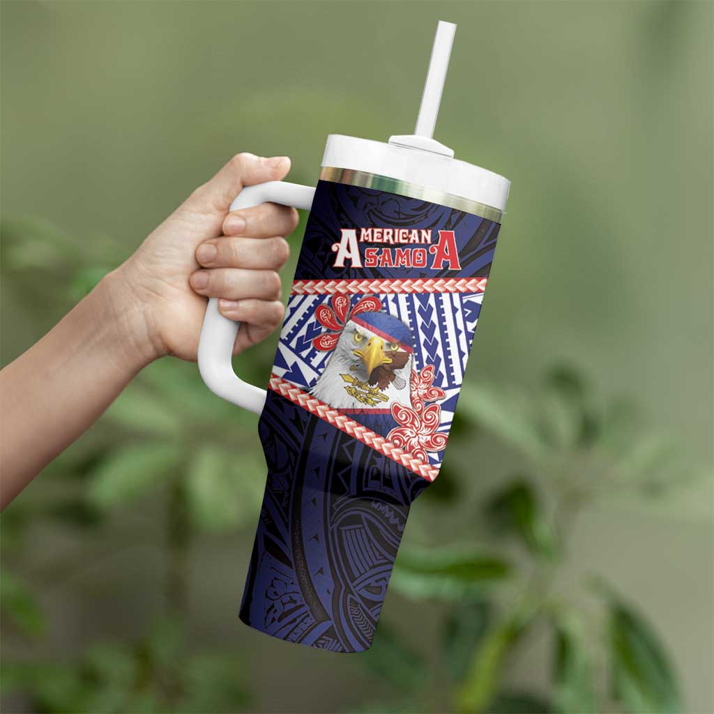 Personalized American Samoa Tumbler With Handle Bald Eagle With Polynesian Pattern DT05 - Polynesian Pride