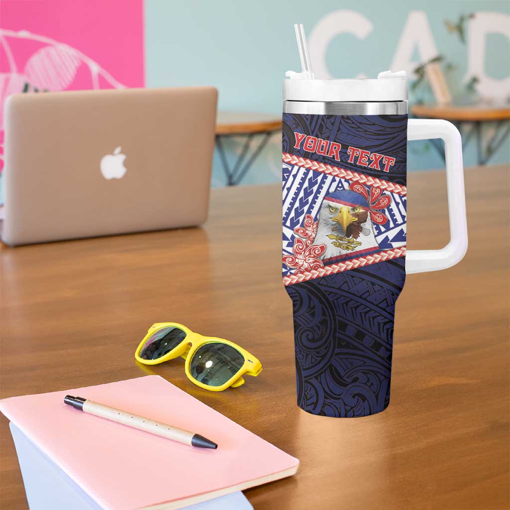Personalized American Samoa Tumbler With Handle Bald Eagle With Polynesian Pattern DT05 - Polynesian Pride