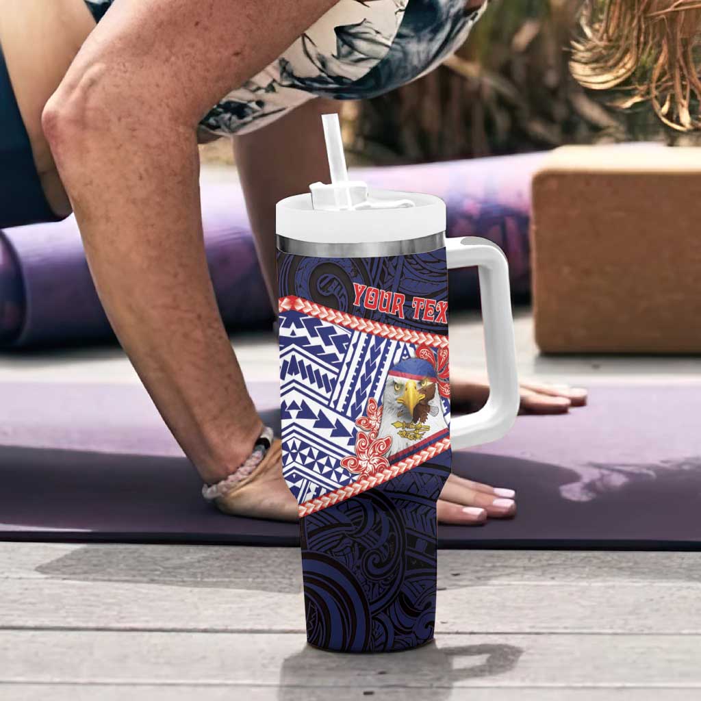Personalized American Samoa Tumbler With Handle Bald Eagle With Polynesian Pattern DT05 - Polynesian Pride