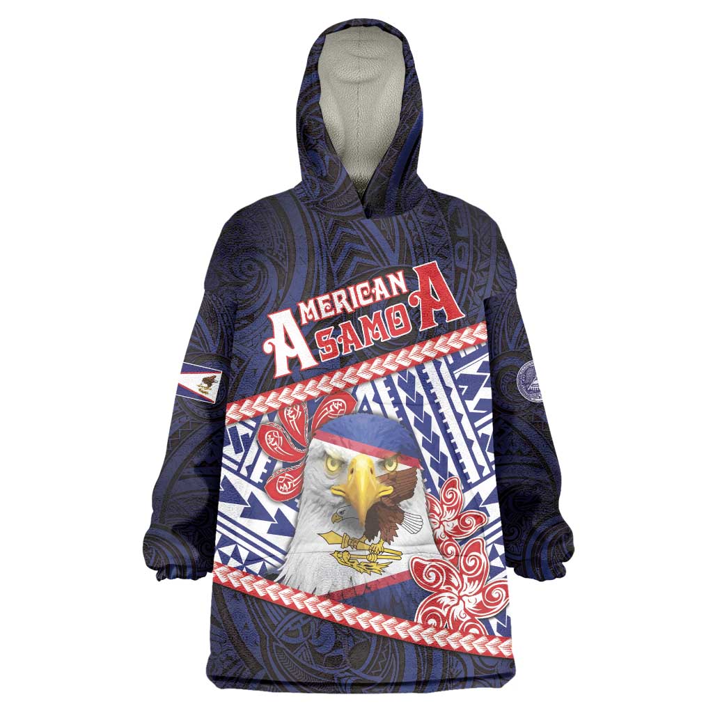 Personalized American Samoa Wearable Blanket Hoodie Bald Eagle With Polynesian Pattern - Polynesian Pride