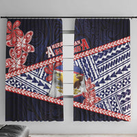 American Samoa Window Curtain Bald Eagle With Polynesian Pattern DT05 With Hooks Navy - Polynesian Pride
