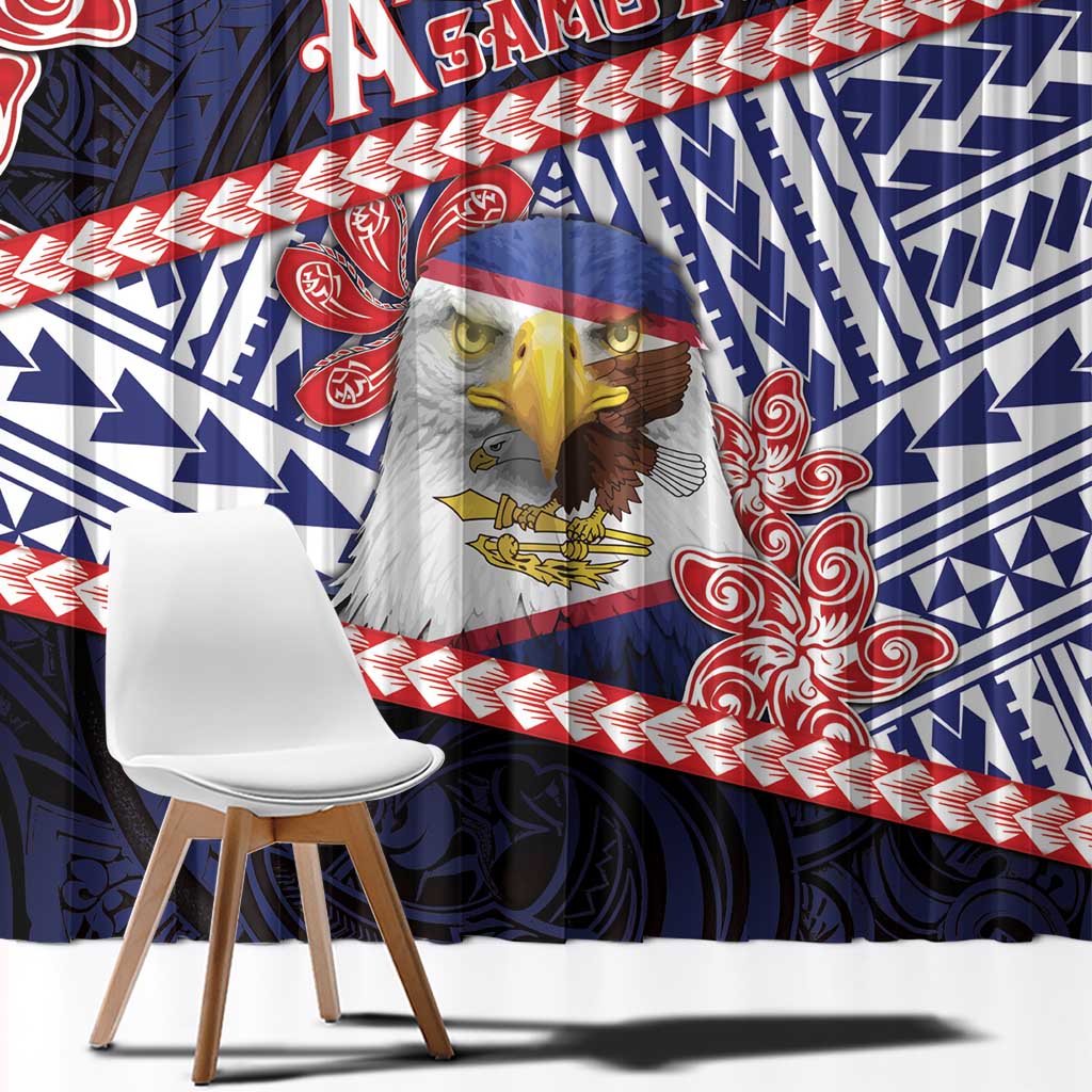 American Samoa Window Curtain Bald Eagle With Polynesian Pattern DT05 - Polynesian Pride