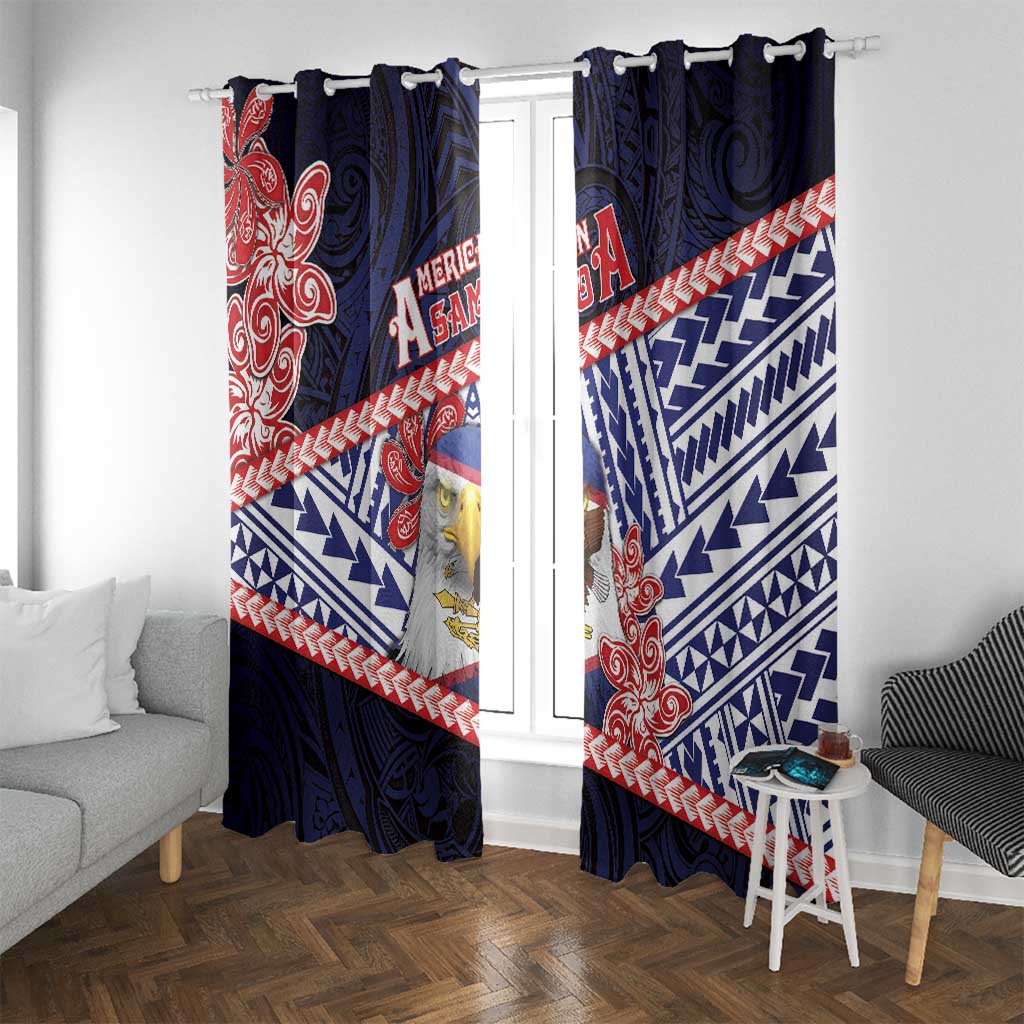 American Samoa Window Curtain Bald Eagle With Polynesian Pattern DT05 With Grommets Navy - Polynesian Pride