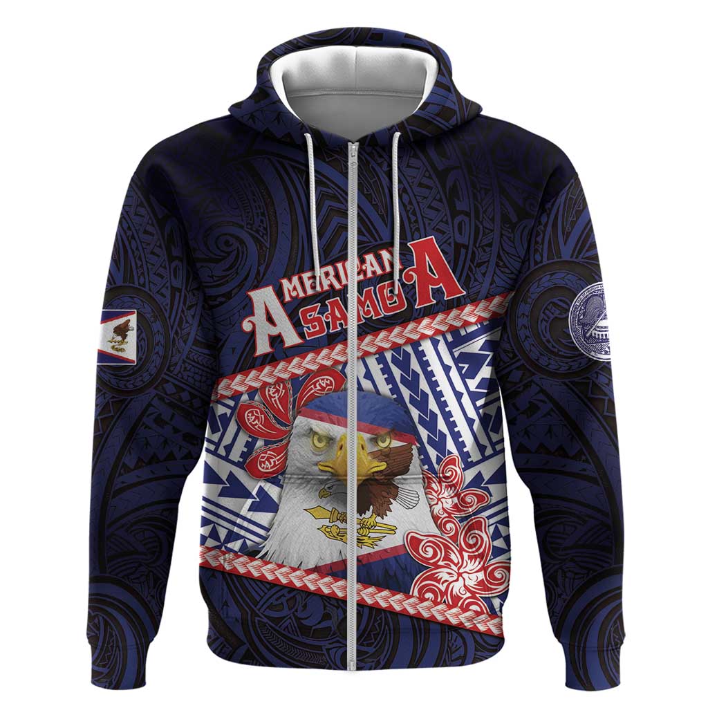 Personalized American Samoa Zip Hoodie Bald Eagle With Polynesian Pattern - Polynesian Pride