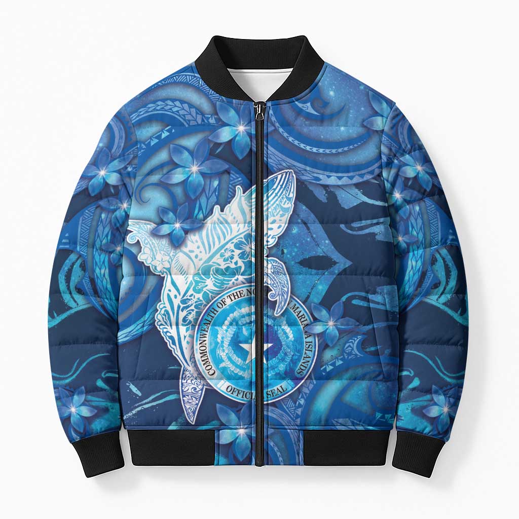 Personalised Northern Mariana Islands Bomber Puffer Jacket Galaxy Polynesian Shark Tattoo DT05 Unisex Blue - Polynesian Pride