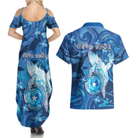 Personalised Northern Mariana Islands Couples Matching Summer Maxi Dress and Hawaiian Shirt Galaxy Polynesian Shark Tattoo - Polynesian Pride
