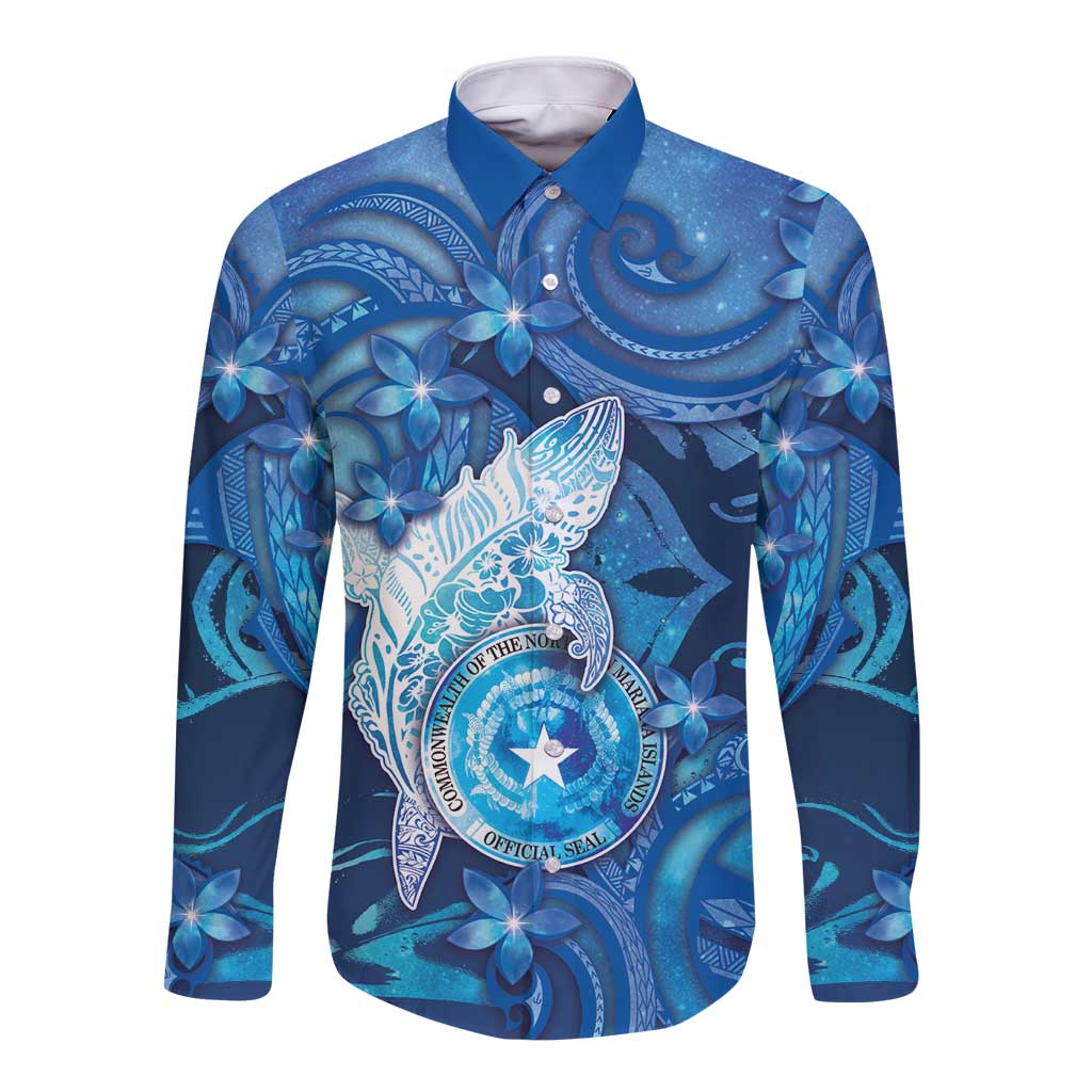 Personalised Northern Mariana Islands Long Sleeve Button Shirt Galaxy Polynesian Shark Tattoo DT05 Unisex Blue - Polynesian Pride