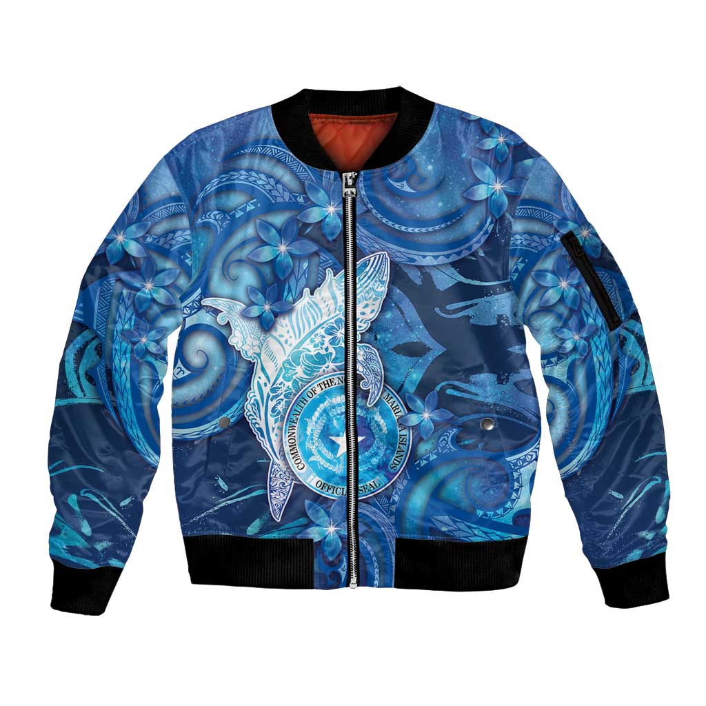Personalised Northern Mariana Islands Sleeve Zip Bomber Jacket Galaxy Polynesian Shark Tattoo DT05 Unisex Blue - Polynesian Pride