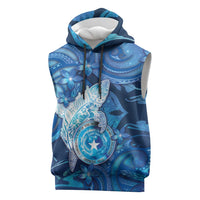 Personalised Northern Mariana Islands Sleeveless Hoodie Galaxy Polynesian Shark Tattoo DT05 Blue - Polynesian Pride