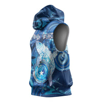 Personalised Northern Mariana Islands Sleeveless Hoodie Galaxy Polynesian Shark Tattoo DT05 - Polynesian Pride