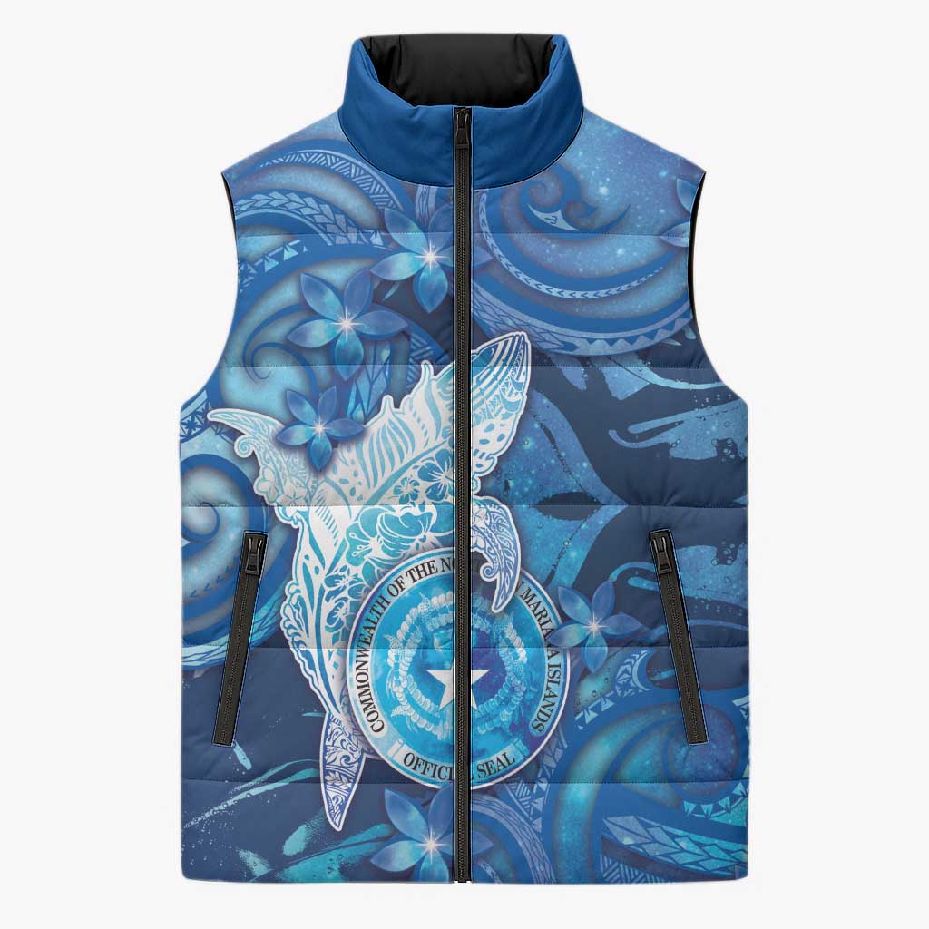 Personalised Northern Mariana Islands Sleeveless Puffer Jacket Galaxy Polynesian Shark Tattoo DT05 Unisex Blue - Polynesian Pride