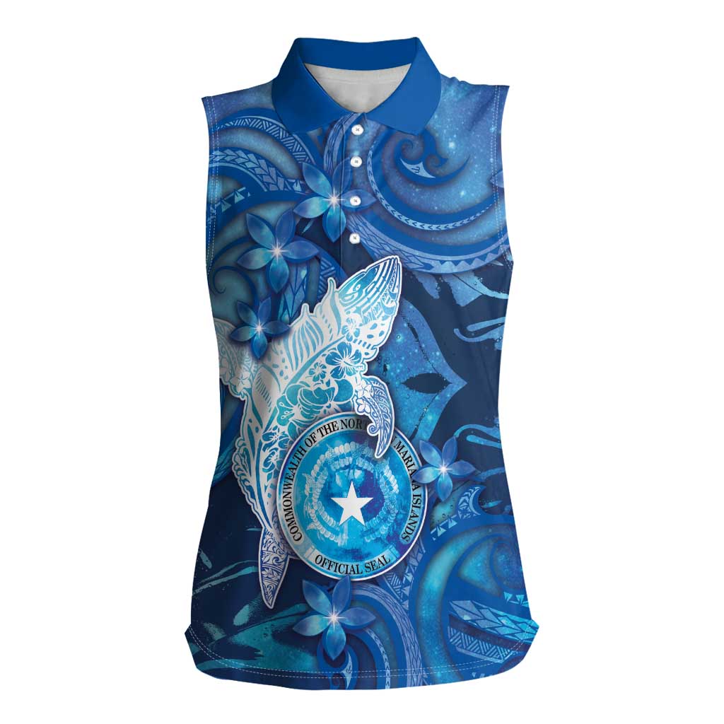 Personalised Northern Mariana Islands Women Sleeveless Polo Shirt Galaxy Polynesian Shark Tattoo DT05 Female Blue - Polynesian Pride