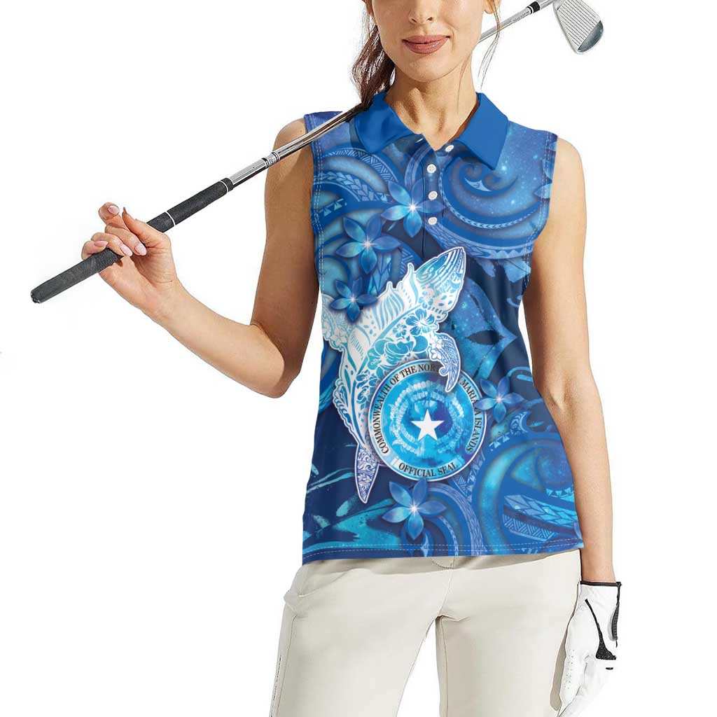 Personalised Northern Mariana Islands Women Sleeveless Polo Shirt Galaxy Polynesian Shark Tattoo DT05 - Polynesian Pride