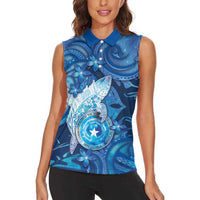 Personalised Northern Mariana Islands Women Sleeveless Polo Shirt Galaxy Polynesian Shark Tattoo DT05 - Polynesian Pride