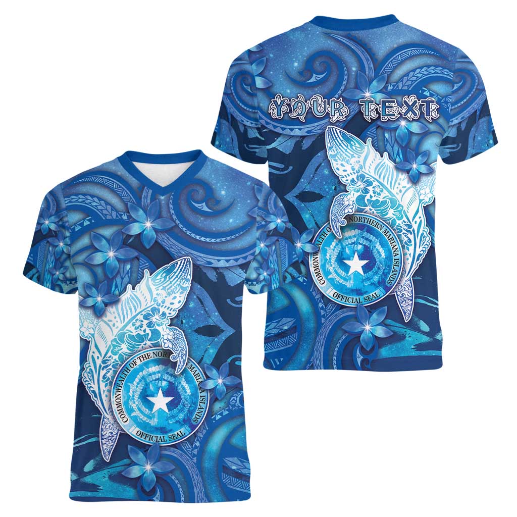 Personalised Northern Mariana Islands Women V-Neck T-Shirt Galaxy Polynesian Shark Tattoo DT05 - Polynesian Pride