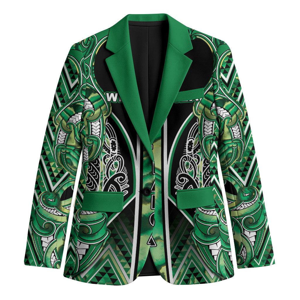 Aotearoa Whakatohea Blazer Maori Tribal Green Abalone Paua Shell Pattern