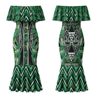 Aotearoa Whakatohea Couples Matching Mermaid Dress and Long Sleeve Button Shirt Maori Tribal Green Abalone Paua Shell Pattern DT05 - Polynesian Pride