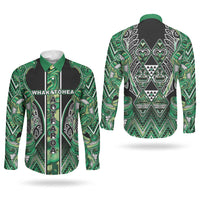 Aotearoa Whakatohea Couples Matching Off Shoulder Short Dress and Long Sleeve Button Shirt Maori Tribal Green Abalone Paua Shell Pattern DT05 - Polynesian Pride