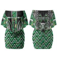 Aotearoa Whakatohea Couples Matching Off Shoulder Short Dress and Long Sleeve Button Shirt Maori Tribal Green Abalone Paua Shell Pattern DT05 - Polynesian Pride