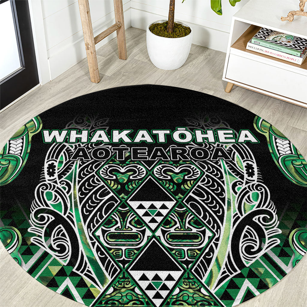 Aotearoa Whakatohea Round Carpet Maori Tribal Green Abalone Paua Shell Pattern