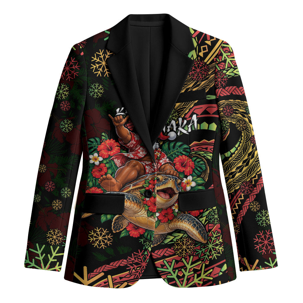 Hawaii Christmas Blazer Aloha Santa Riding Honu DT05 Unisex Black - Polynesian Pride