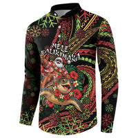 Hawaii Christmas Button Sweatshirt Aloha Santa Riding Honu DT05 - Polynesian Pride