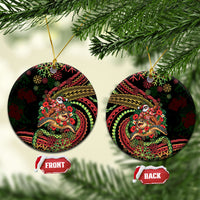 Hawaii Christmas Ceramic Ornament Aloha Santa Riding Honu DT05 Circle Black - Polynesian Pride