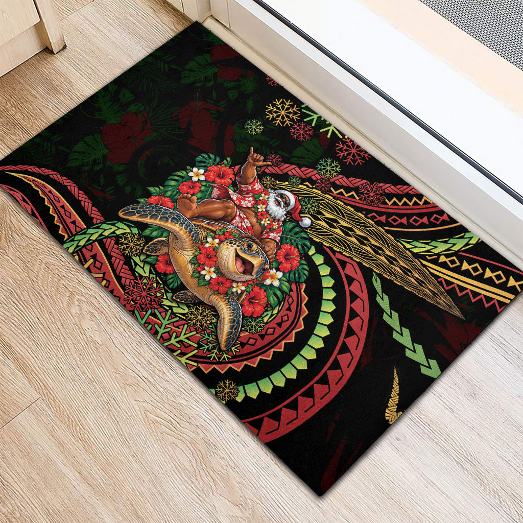 Hawaii Christmas Rubber Doormat Aloha Santa Riding Honu DT05 - Polynesian Pride