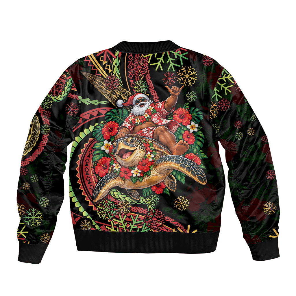 Hawaii Christmas Sleeve Zip Bomber Jacket Aloha Santa Riding Honu DT05 - Polynesian Pride