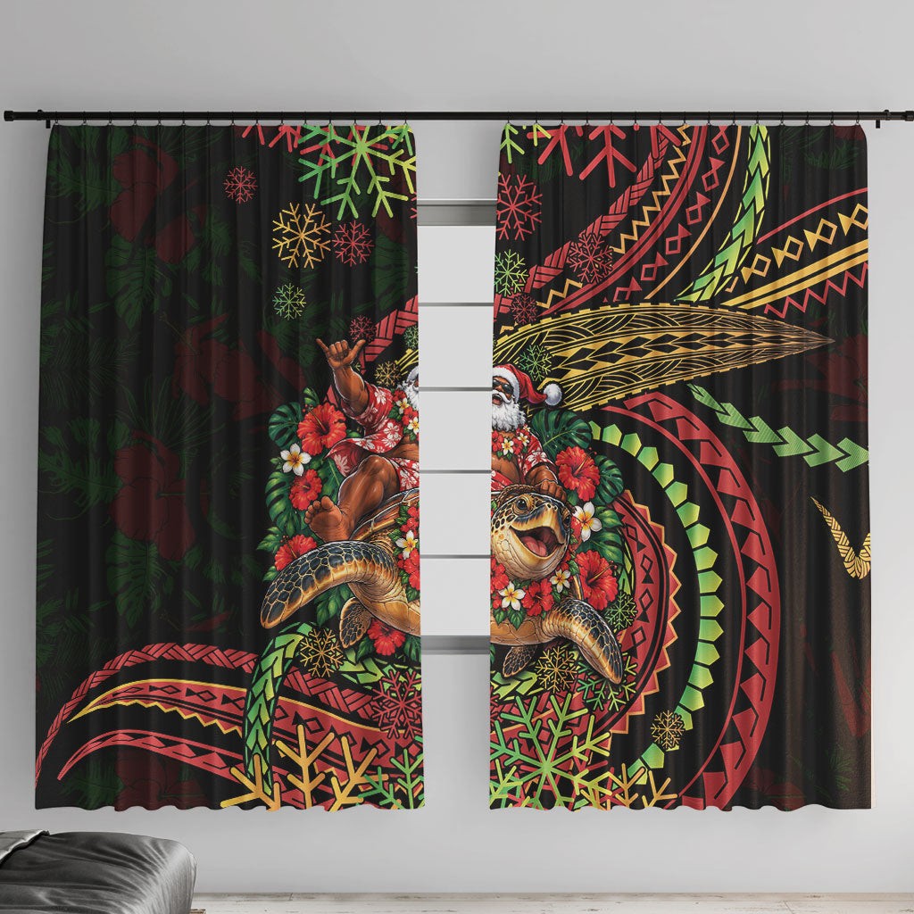 Hawaii Christmas Window Curtain Aloha Santa Riding Honu