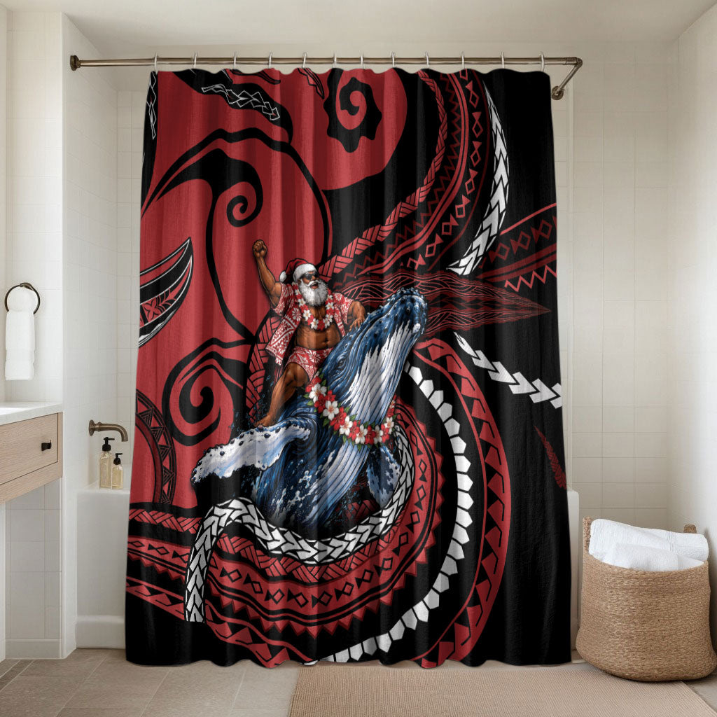 Tonga Christmas Bathroom Set Santa Riding Humpback Whale DT05 Shower Curtain Only Red - Polynesian Pride