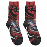Tonga Christmas Crew Socks Santa Riding Humpback Whale DT05 - Polynesian Pride