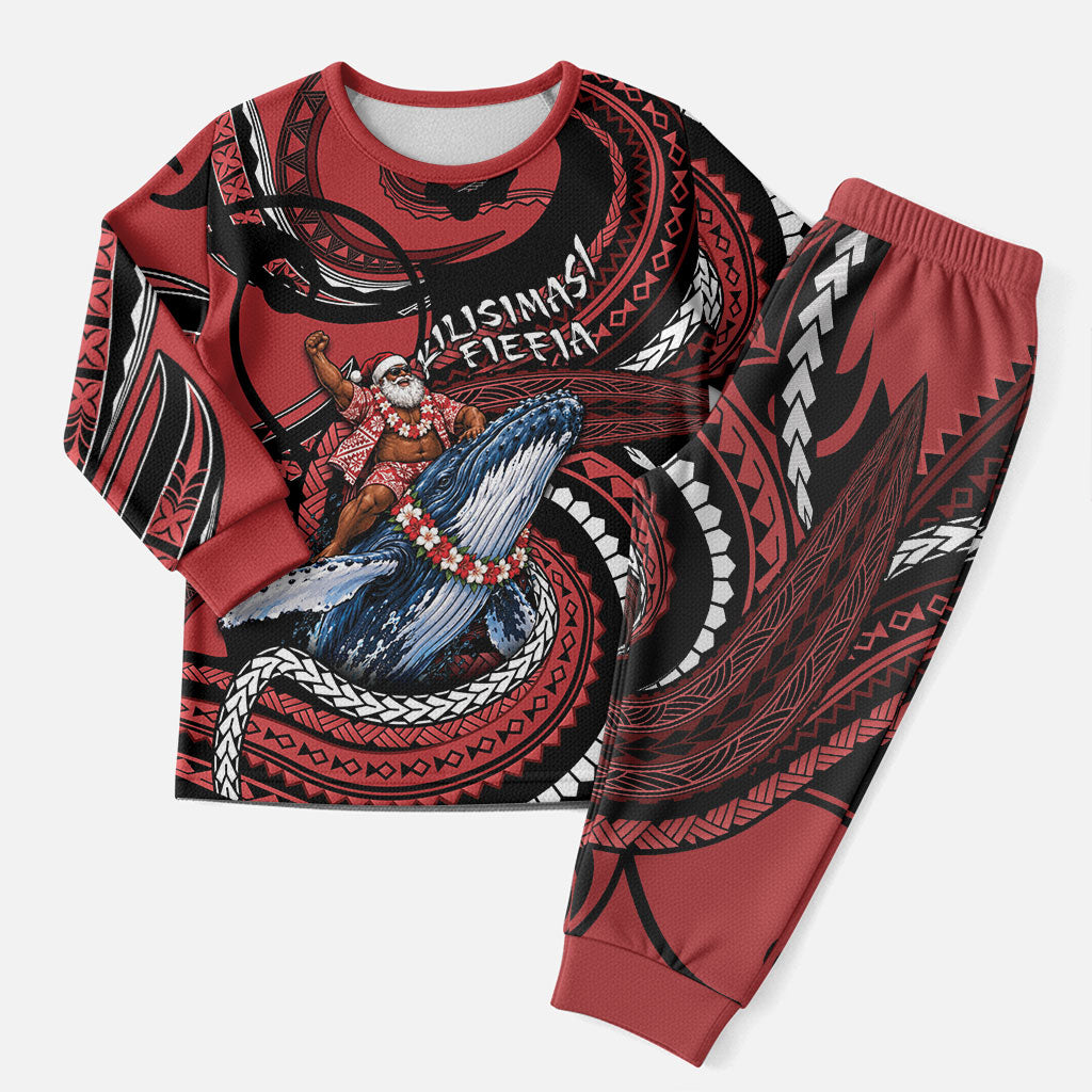 Tonga Christmas Pajama Set Santa Riding Humpback Whale DT05 Men Red - Polynesian Pride