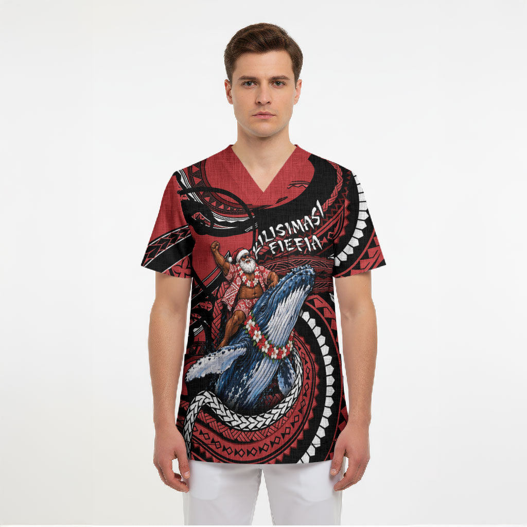 Tonga Christmas Scrub Top Santa Riding Humpback Whale DT05 - Polynesian Pride