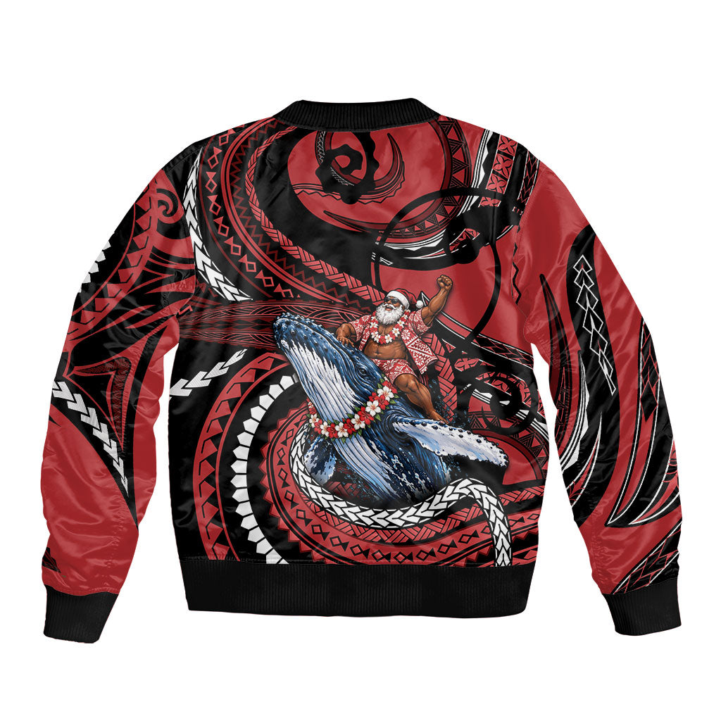 Tonga Christmas Sleeve Zip Bomber Jacket Santa Riding Humpback Whale DT05 - Polynesian Pride