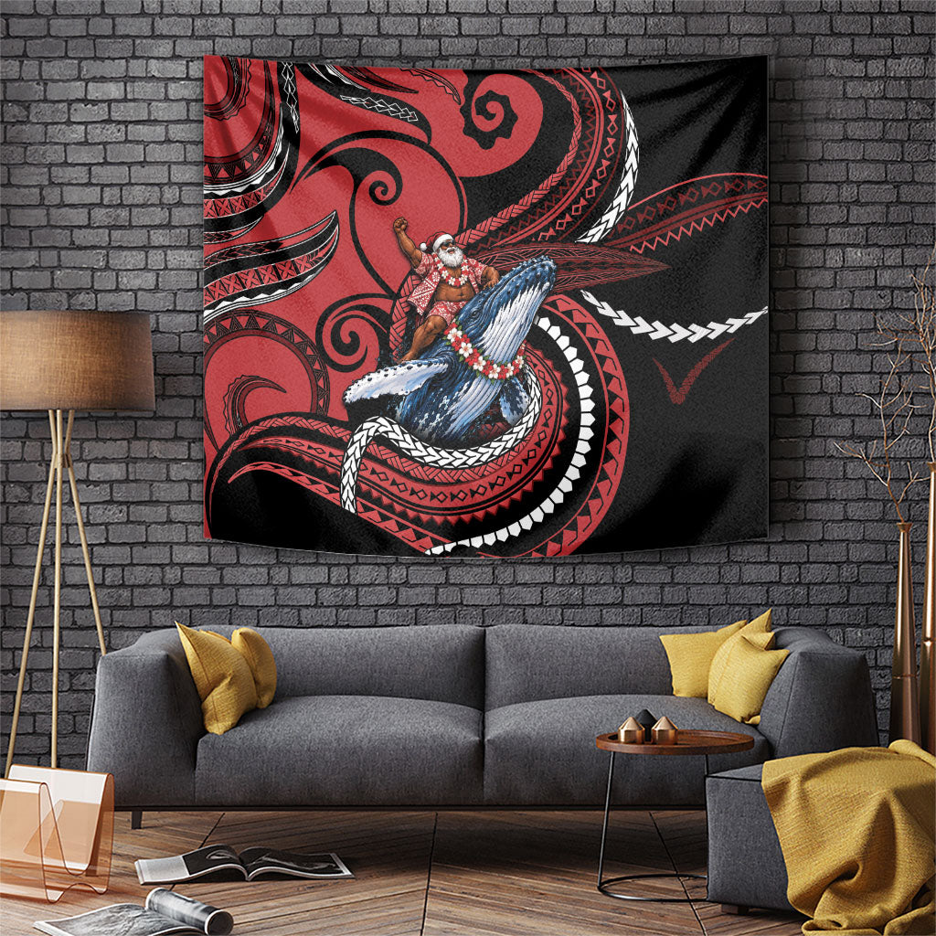 Tonga Christmas Tapestry Santa Riding Humpback Whale DT05 Red - Polynesian Pride