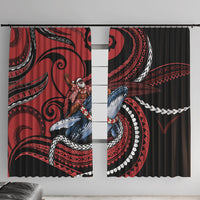 Tonga Christmas Window Curtain Santa Riding Humpback Whale DT05 With Hooks Red - Polynesian Pride
