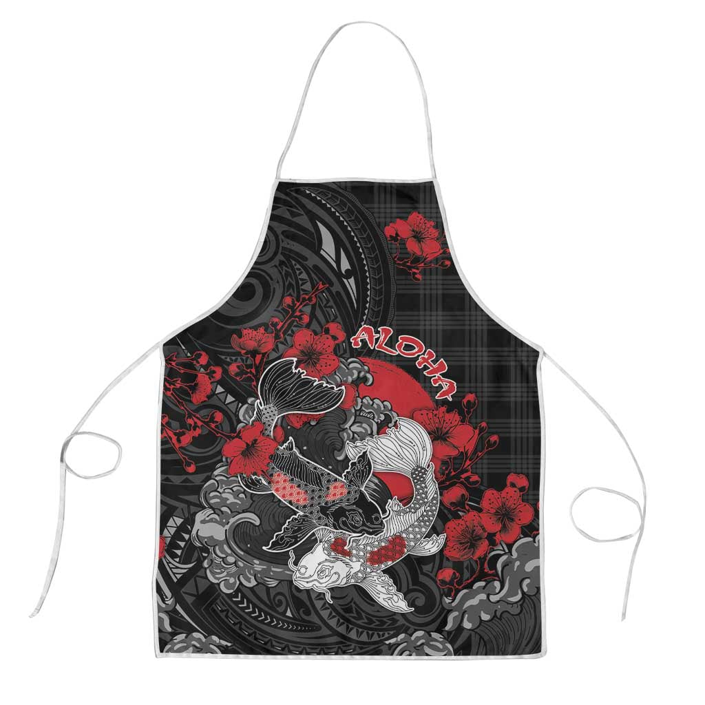 Hawaiian And Japanese Apron Aloha Koi Fish Palaka Patterns DT05 Black - Polynesian Pride