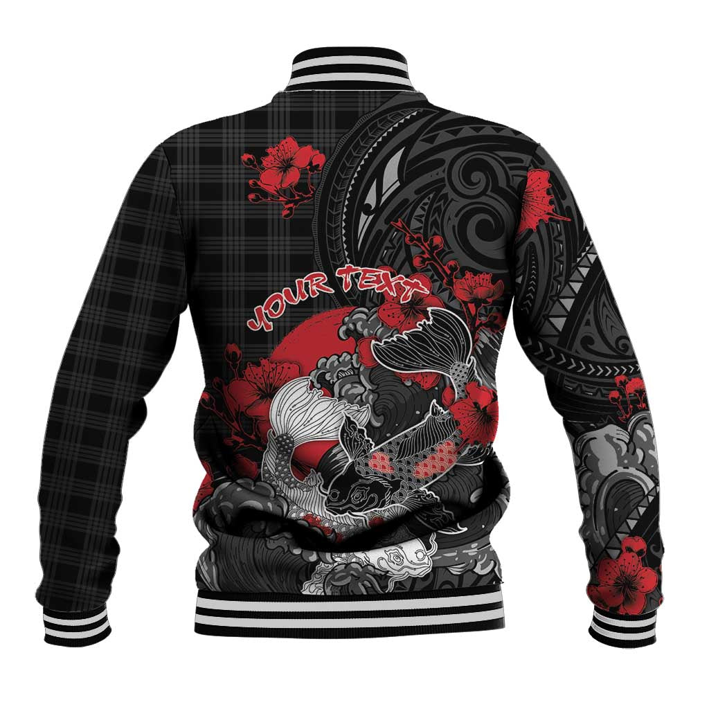 Personalised Hawaiian And Japanese Baseball Jacket Aloha Koi Fish Palaka Patterns - Polynesian Pride