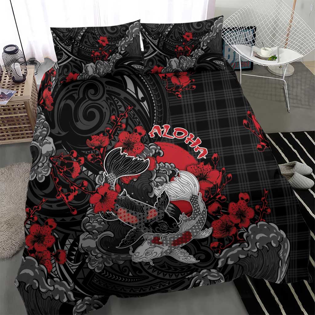 Hawaiian And Japanese Bedding Set Aloha Koi Fish Palaka Patterns DT05 - Polynesian Pride
