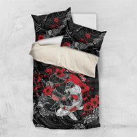 Hawaiian And Japanese Bedding Set Aloha Koi Fish Palaka Patterns DT05 US Twin 172cm x 218cm Black - Polynesian Pride