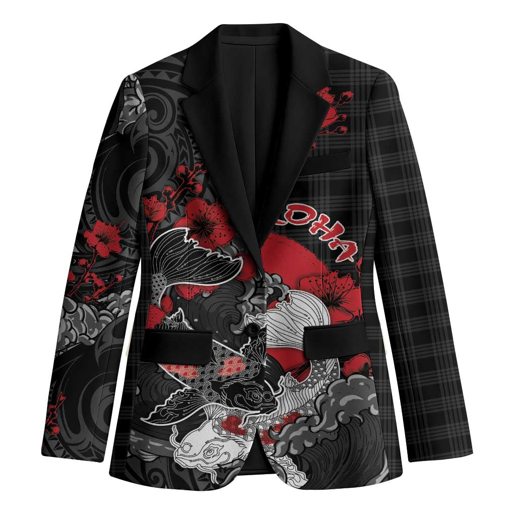 Personalised Hawaiian And Japanese Blazer Aloha Koi Fish Palaka Patterns DT05 Unisex Black - Polynesian Pride