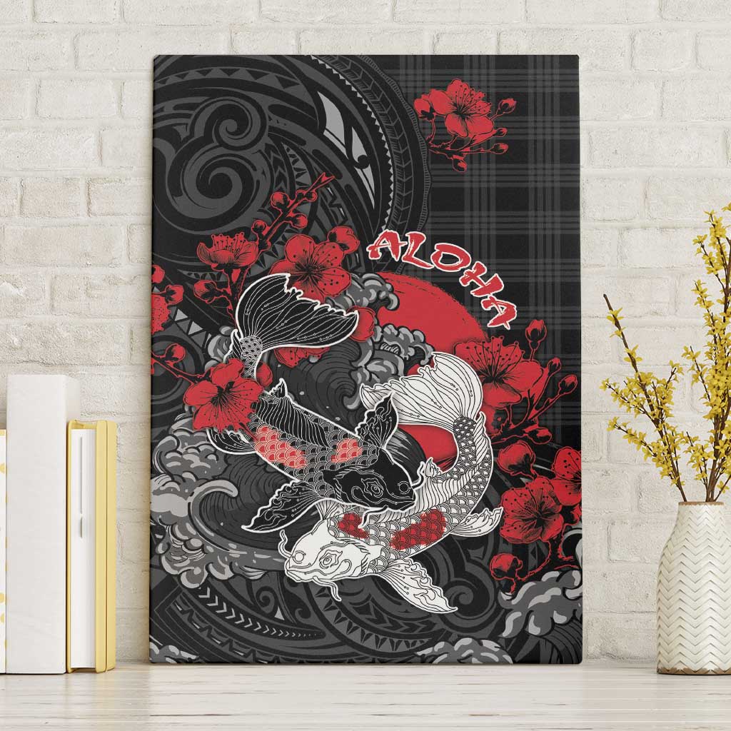 Hawaiian And Japanese Canvas Wall Art Aloha Koi Fish Palaka Patterns - Polynesian Pride