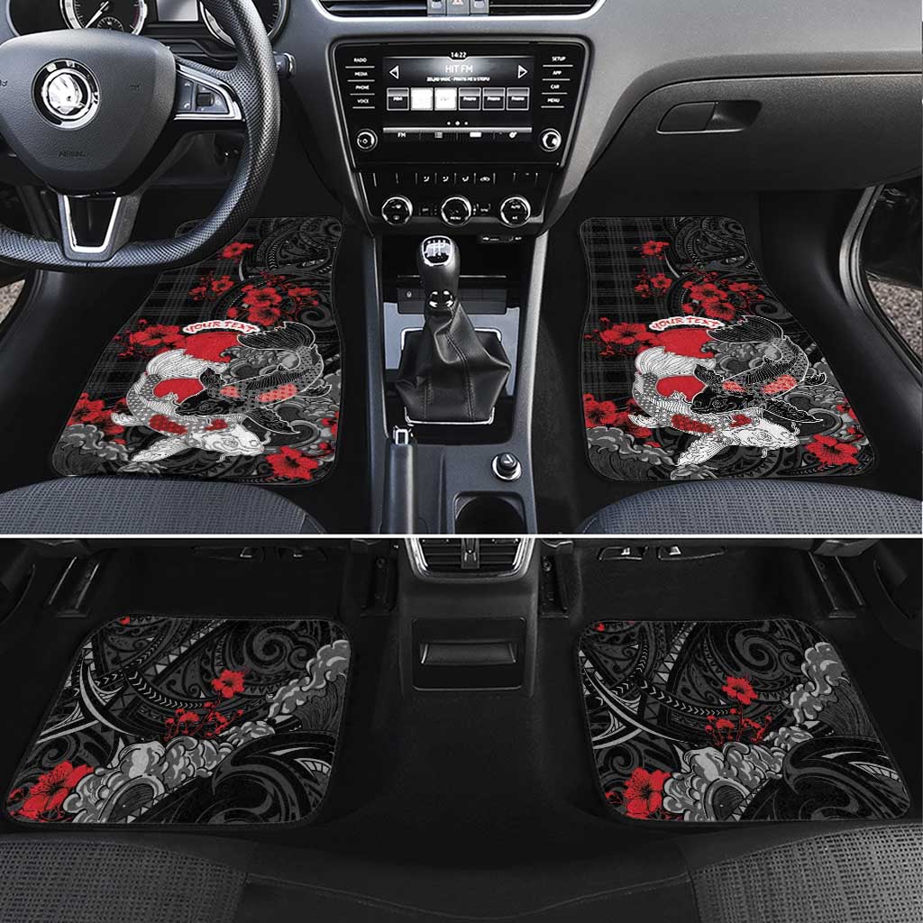 Personalised Hawaiian And Japanese Car Mats Aloha Koi Fish Palaka Patterns DT05 Set 4pcs Black - Polynesian Pride