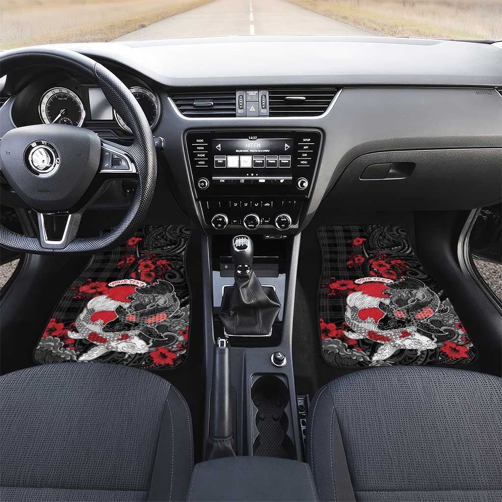 Personalised Hawaiian And Japanese Car Mats Aloha Koi Fish Palaka Patterns DT05 Set 2pcs - Front Black - Polynesian Pride