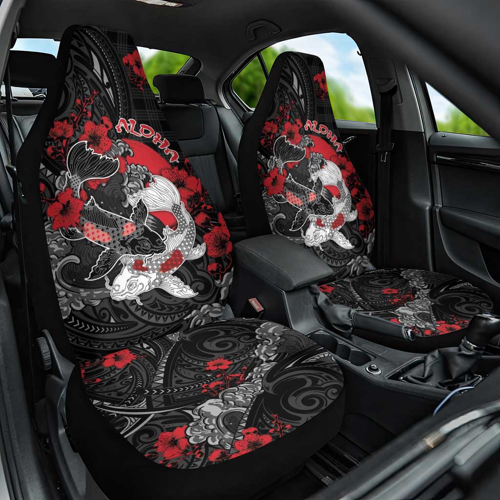 Hawaiian And Japanese Car Seat Cover Aloha Koi Fish Palaka Patterns DT05 One Size Black - Polynesian Pride