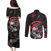 Personalised Hawaiian And Japanese Couples Matching Puletasi and Long Sleeve Button Shirt Aloha Koi Fish Palaka Patterns - Polynesian Pride