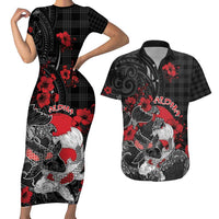 Personalised Hawaiian And Japanese Couples Matching Short Sleeve Bodycon Dress and Hawaiian Shirt Aloha Koi Fish Palaka Patterns DT05 Black - Polynesian Pride