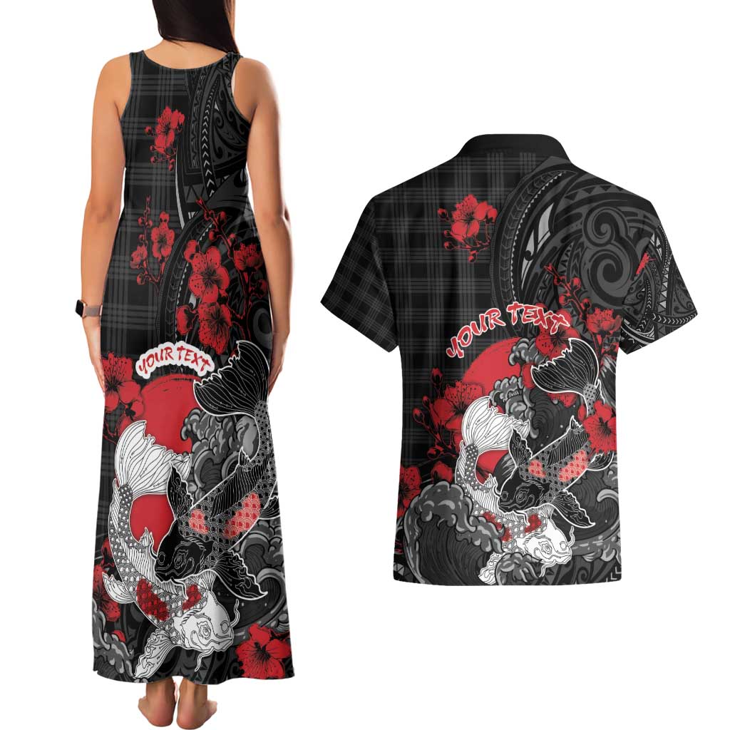 Personalised Hawaiian And Japanese Couples Matching Tank Maxi Dress and Hawaiian Shirt Aloha Koi Fish Palaka Patterns DT05 - Polynesian Pride